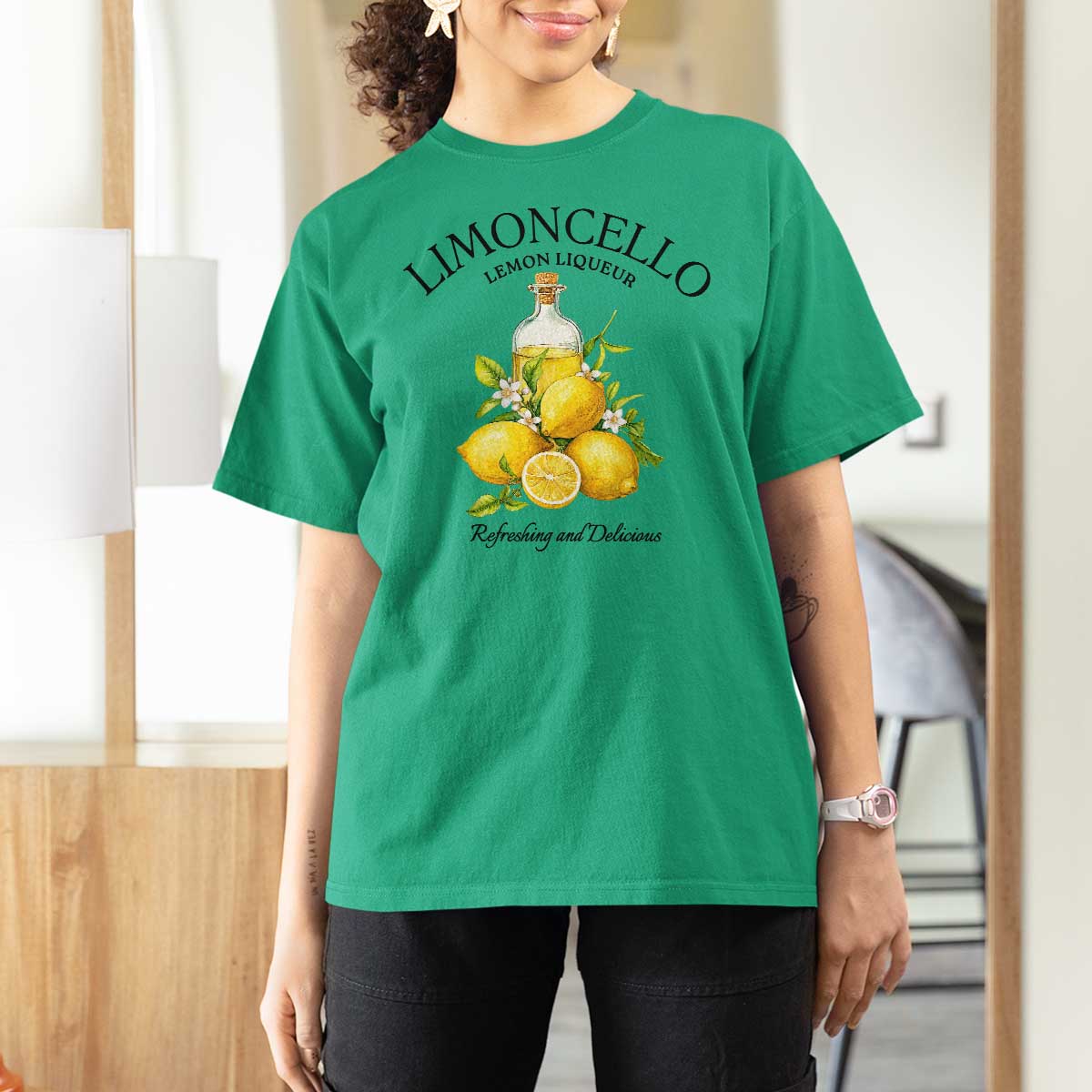 Vintage Limoncello Lemon Liqueur T Shirt For Women Italian Summer Letter Fruit Printed Graphic
