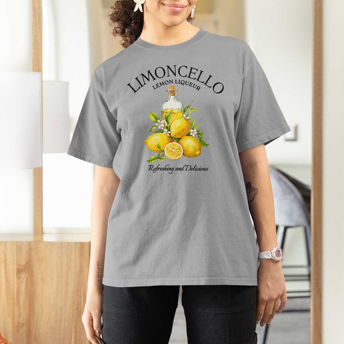 Vintage Limoncello Lemon Liqueur T Shirt For Women Italian Summer Letter Fruit Printed Graphic