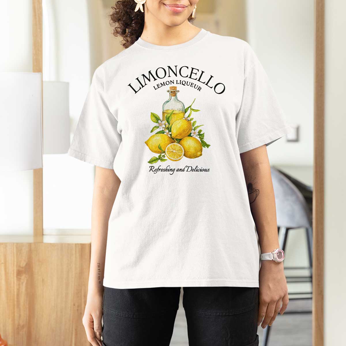 Vintage Limoncello Lemon Liqueur T Shirt For Women Italian Summer Letter Fruit Printed Graphic