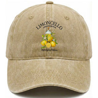 Vintage Limoncello Lemon Liqueur Washed Cotton Baseball Cap Italian Summer Letter Fruit Printed Graphic