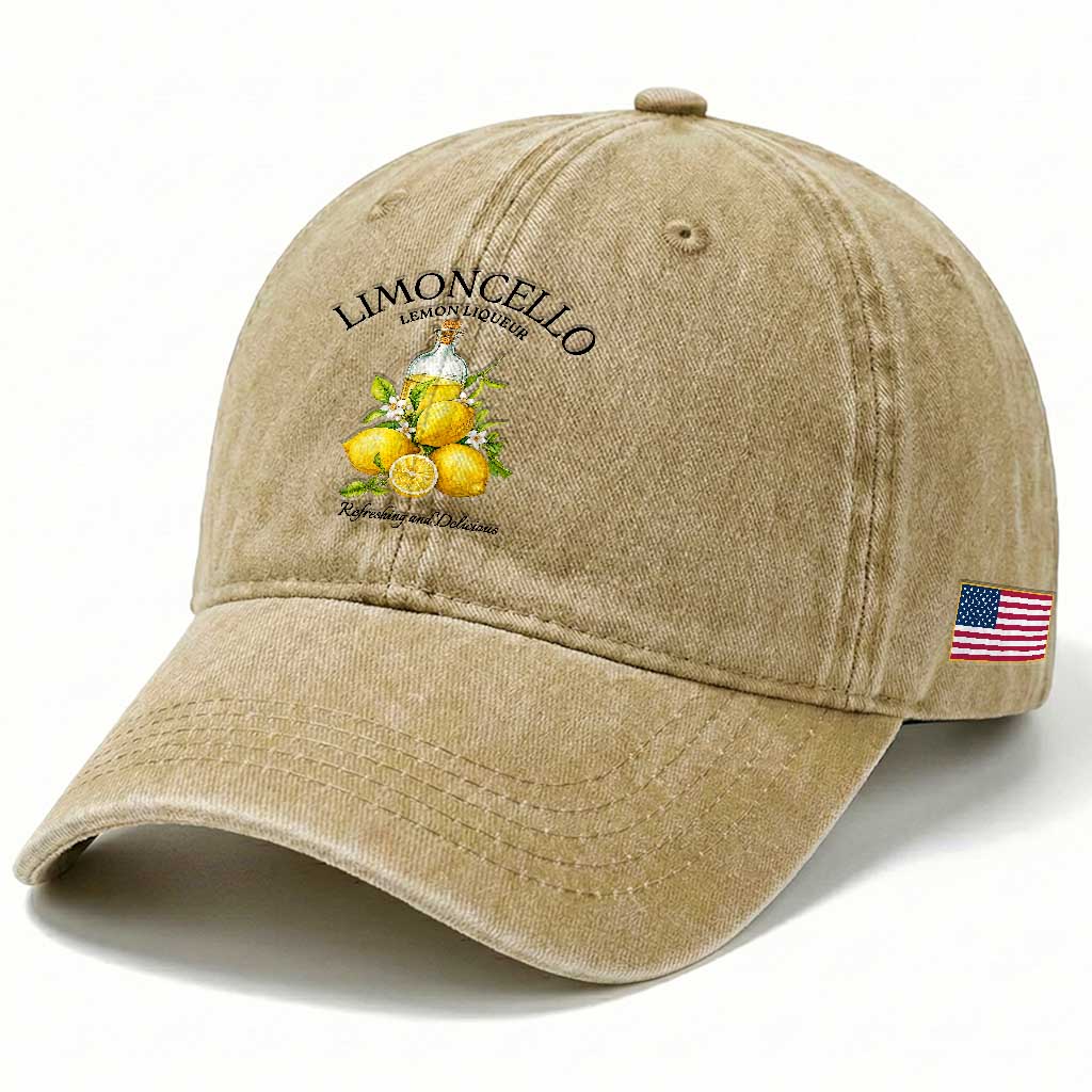 Vintage Limoncello Lemon Liqueur Washed Cotton Baseball Cap Italian Summer Letter Fruit Printed Graphic