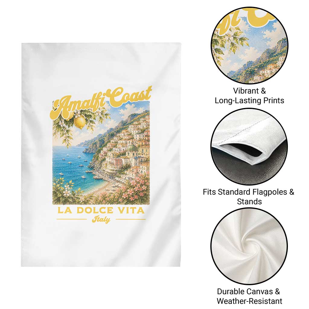 Amalfi Coast La Dolce Vita Italy Garden Flag Vintage Summer Amalfi Coast