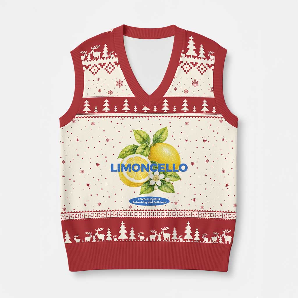 Vintage Limoncello Lemon Liqueur V-Neck Knit Sweater Vest Citrus Fruit Botanical Italian Summer Graphic