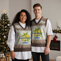 Vintage Limoncello Lemon Liqueur V-Neck Knit Sweater Vest Citrus Fruit Botanical Italian Summer Graphic