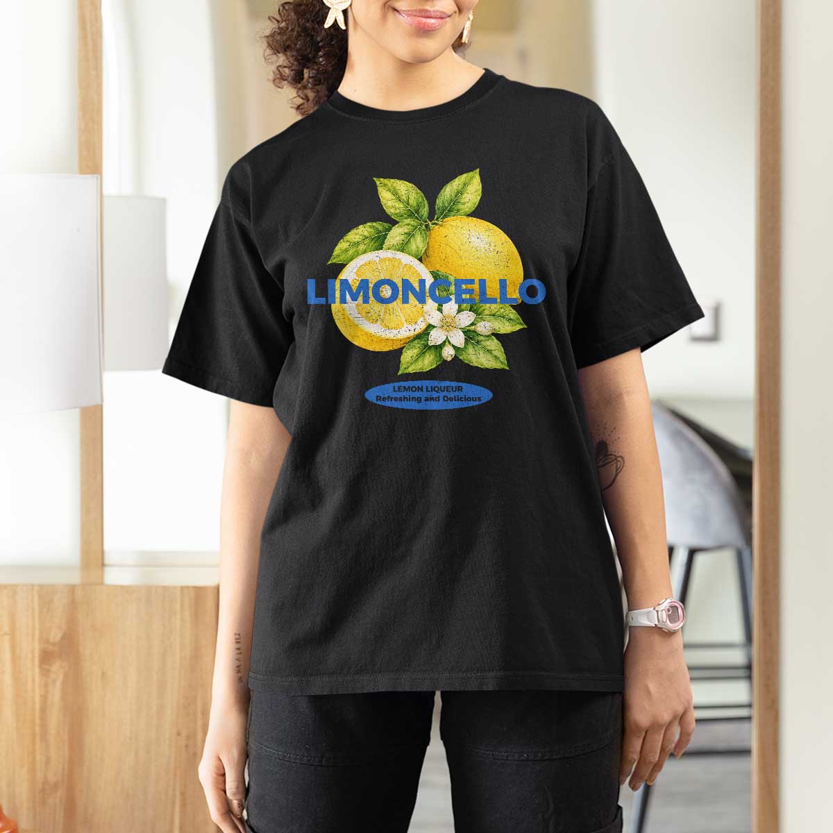 Vintage Limoncello Lemon Liqueur T Shirt For Women Citrus Fruit Botanical Italian Summer Graphic