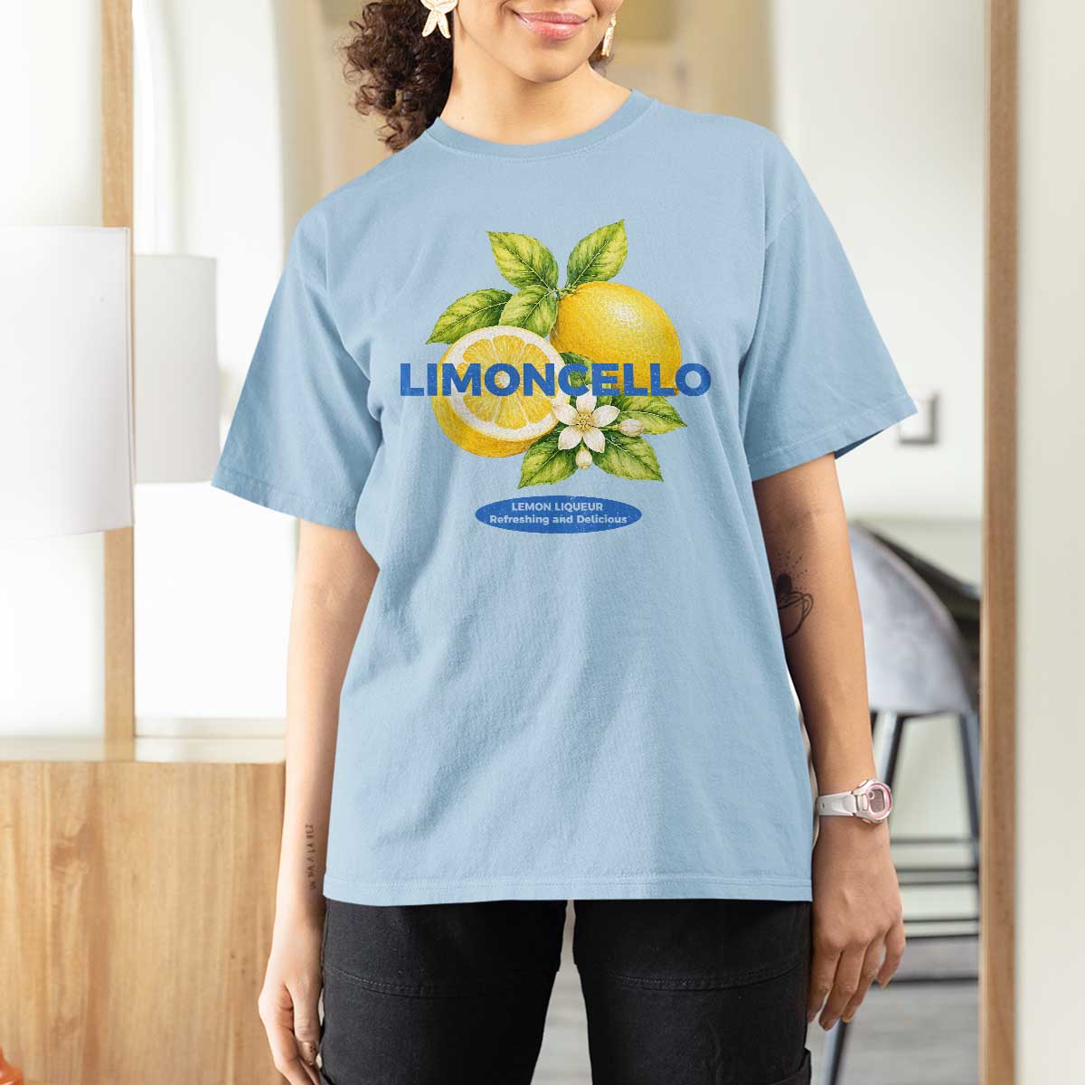 Vintage Limoncello Lemon Liqueur T Shirt For Women Citrus Fruit Botanical Italian Summer Graphic