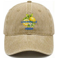 Vintage Limoncello Lemon Liqueur Washed Cotton Baseball Cap Citrus Fruit Botanical Italian Summer Graphic