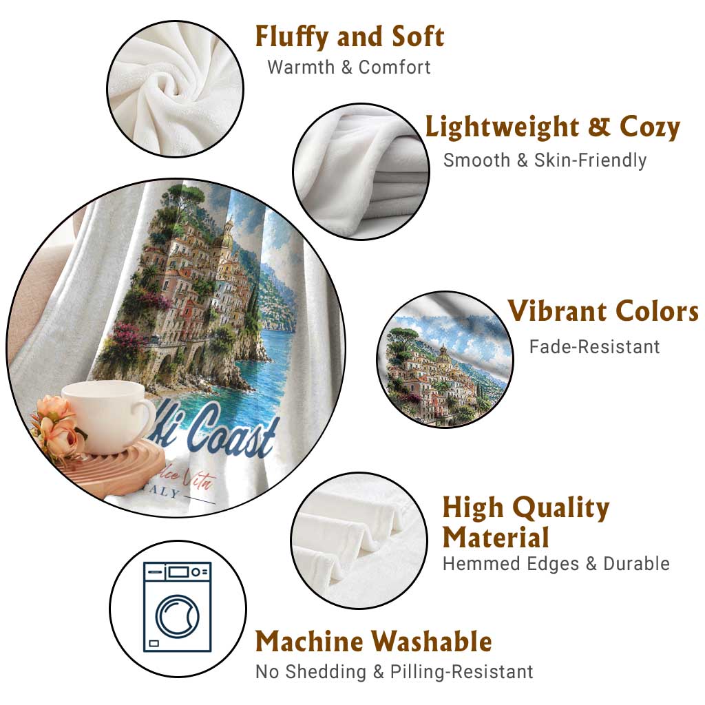 Amalfi Coast Throw Blanket La Dolce Vita Italy Coastal Village Vintage Mediterranean Paradise