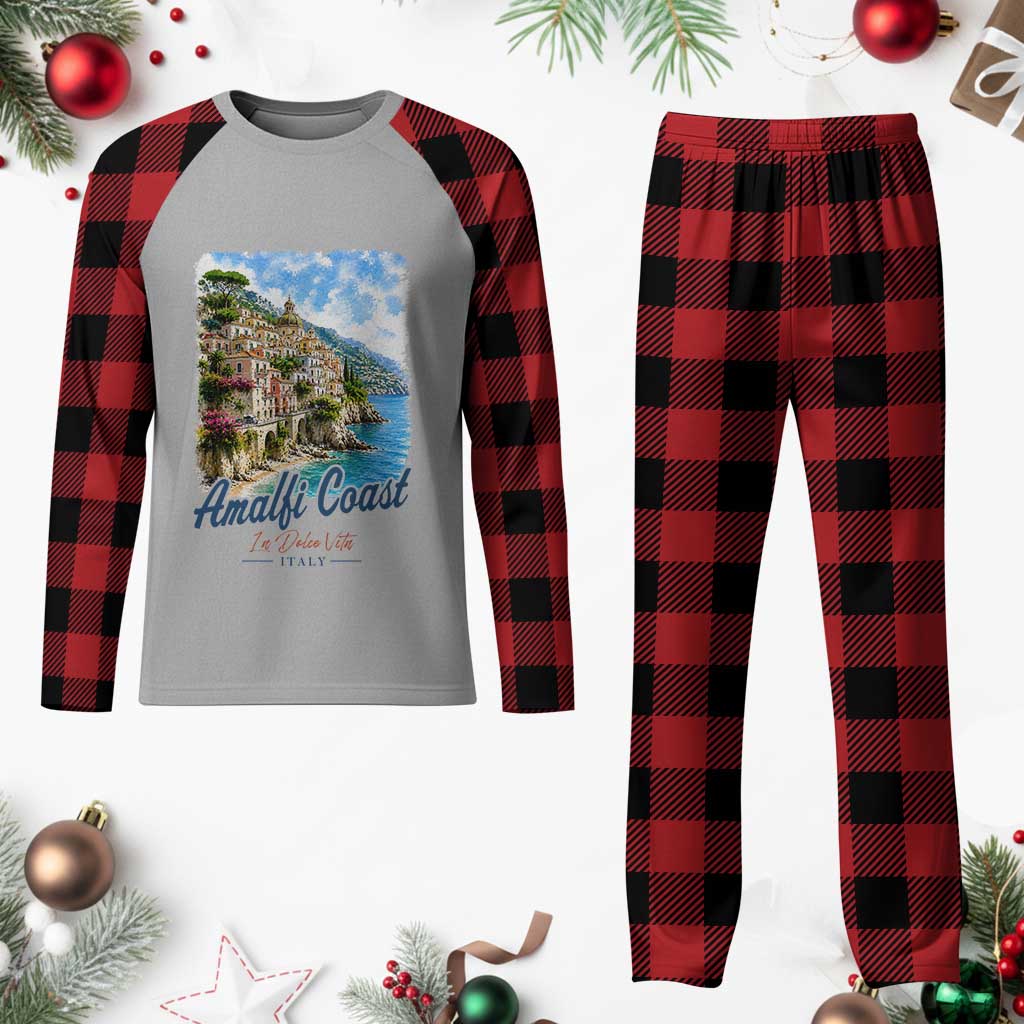 Amalfi Coast Plaid Pajama Set La Dolce Vita Italy Coastal Village Vintage Mediterranean Paradise