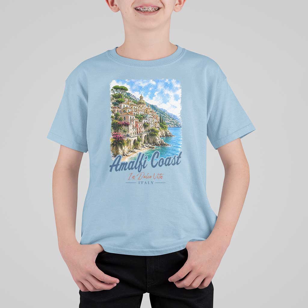 Amalfi Coast T Shirt For Kid La Dolce Vita Italy Coastal Village Vintage Mediterranean Paradise
