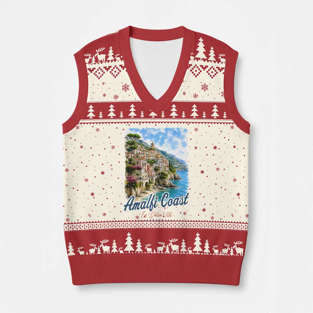 Amalfi Coast V-Neck Knit Sweater Vest La Dolce Vita Italy Coastal Village Vintage Mediterranean Paradise
