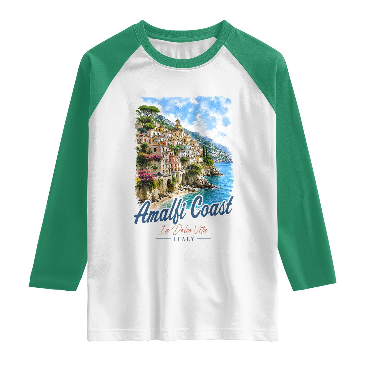 Amalfi Coast Raglan Shirt La Dolce Vita Italy Coastal Village Vintage Mediterranean Paradise