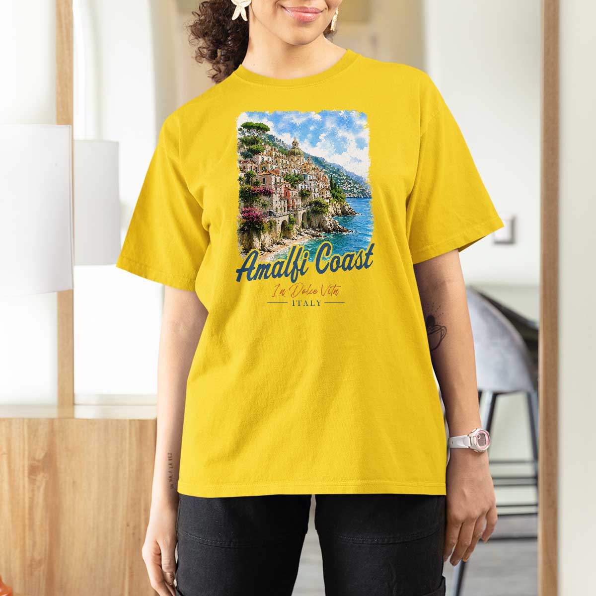Amalfi Coast T Shirt For Women La Dolce Vita Italy Coastal Village Vintage Mediterranean Paradise