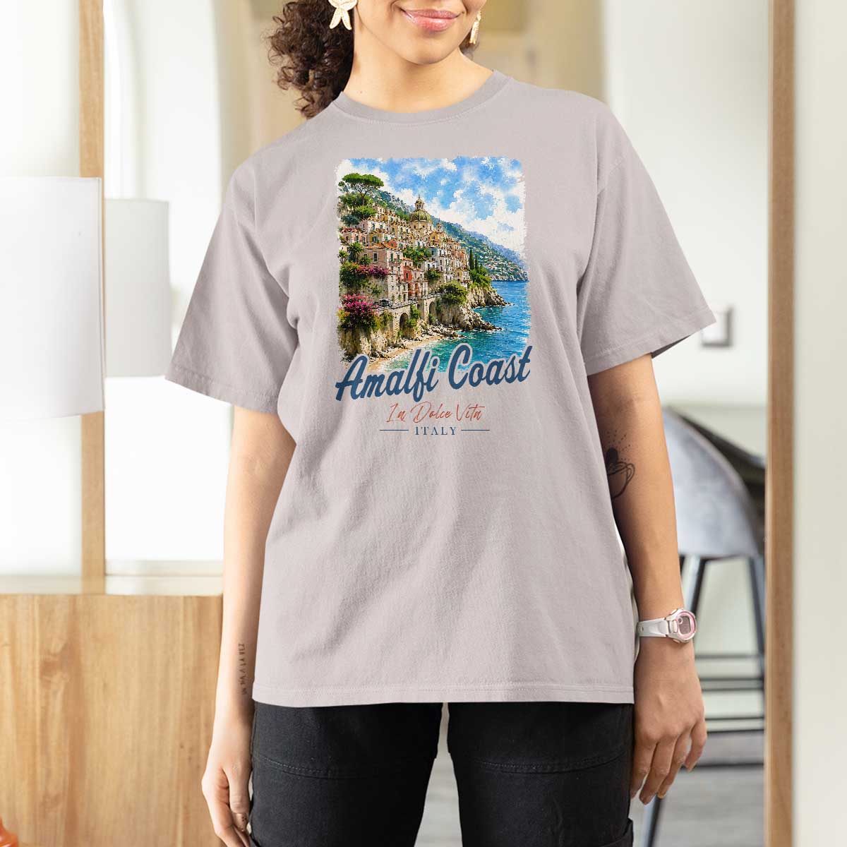 Amalfi Coast T Shirt For Women La Dolce Vita Italy Coastal Village Vintage Mediterranean Paradise
