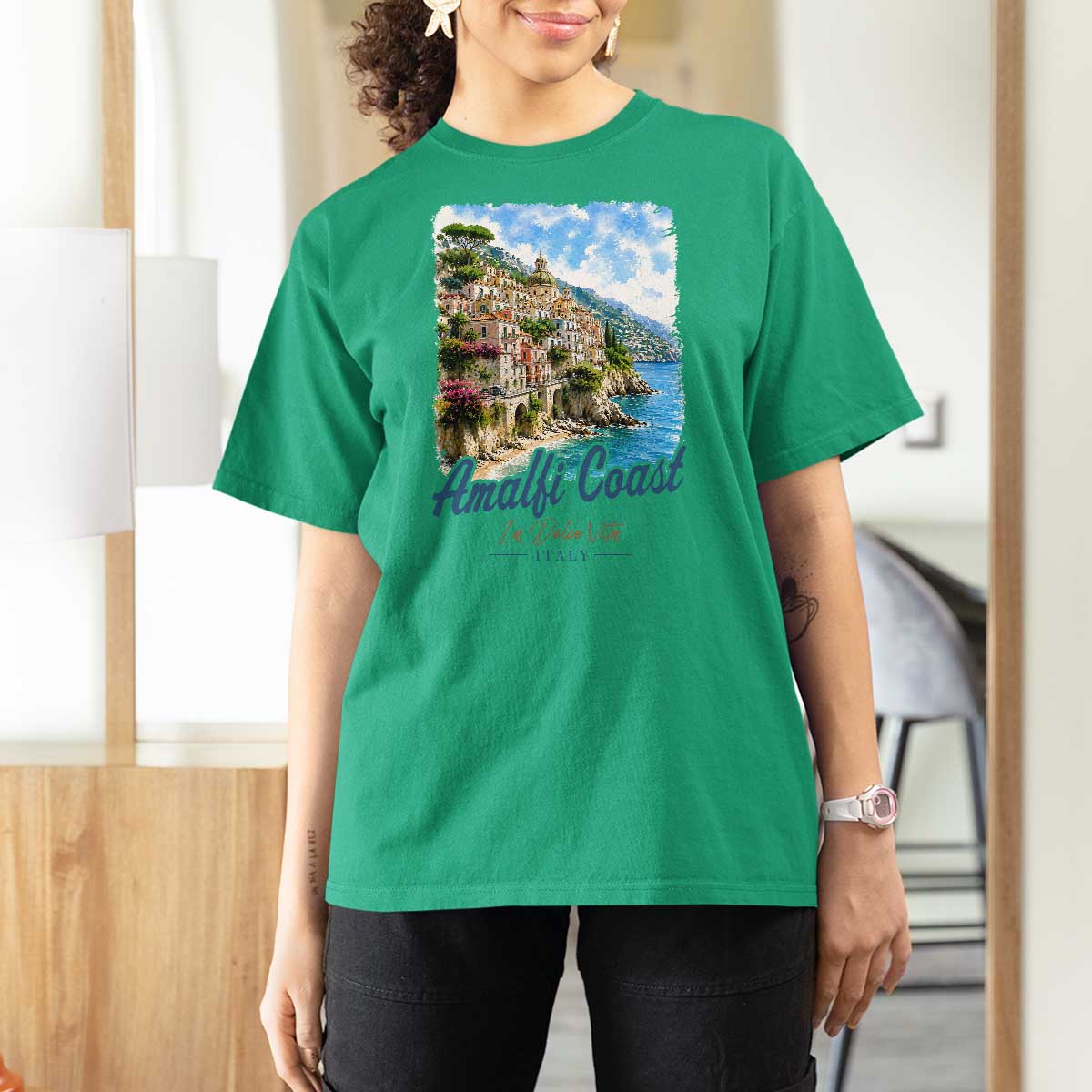 Amalfi Coast T Shirt For Women La Dolce Vita Italy Coastal Village Vintage Mediterranean Paradise