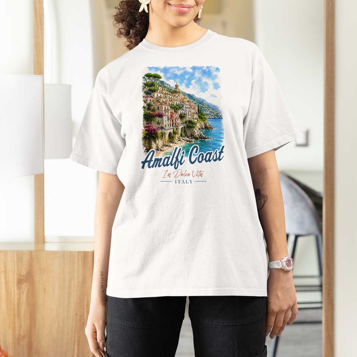 Amalfi Coast T Shirt For Women La Dolce Vita Italy Coastal Village Vintage Mediterranean Paradise