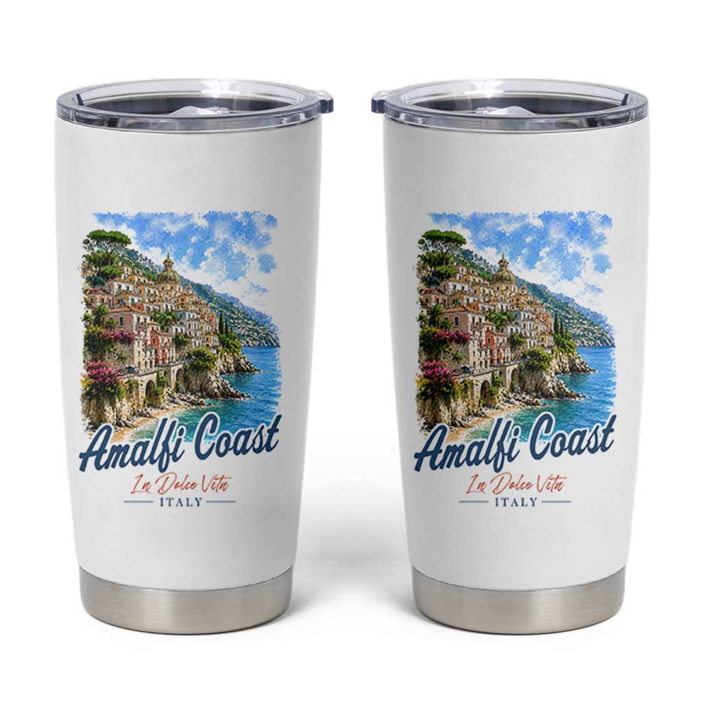 Amalfi Coast Tumbler Cup La Dolce Vita Italy Coastal Village Vintage Mediterranean Paradise