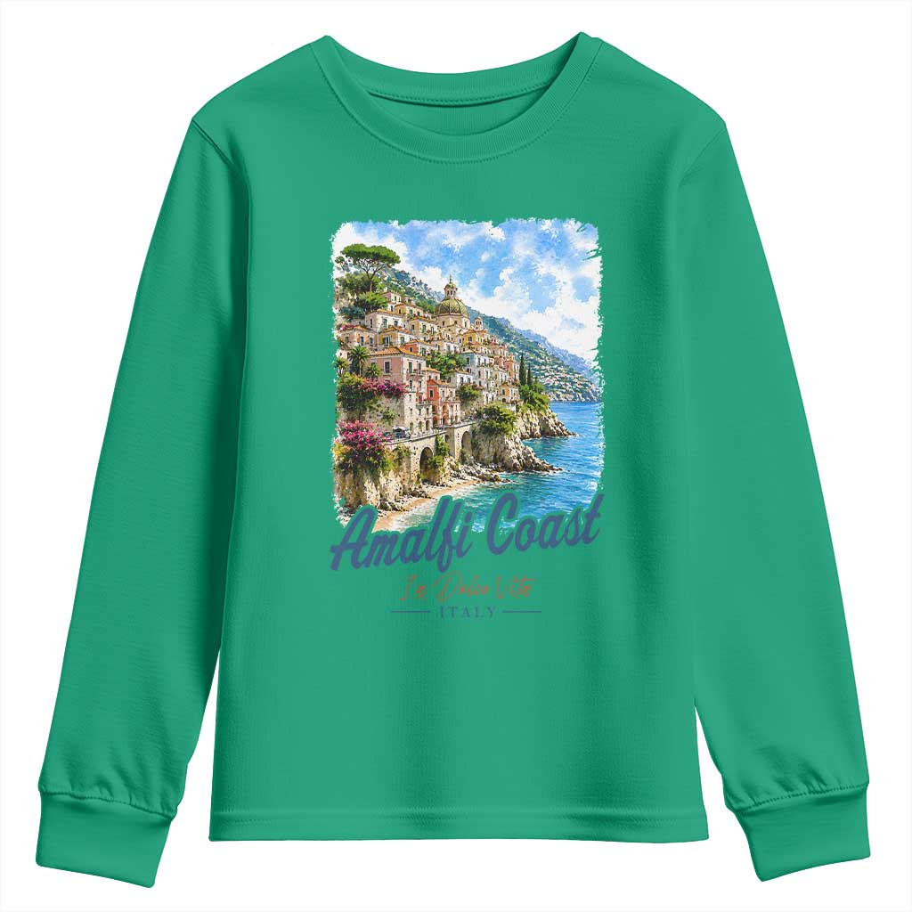Amalfi Coast Youth Sweatshirt La Dolce Vita Italy Coastal Village Vintage Mediterranean Paradise