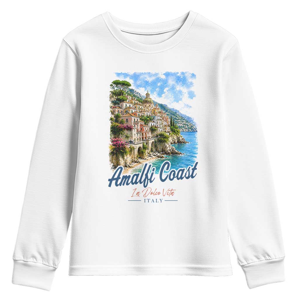 Amalfi Coast Youth Sweatshirt La Dolce Vita Italy Coastal Village Vintage Mediterranean Paradise