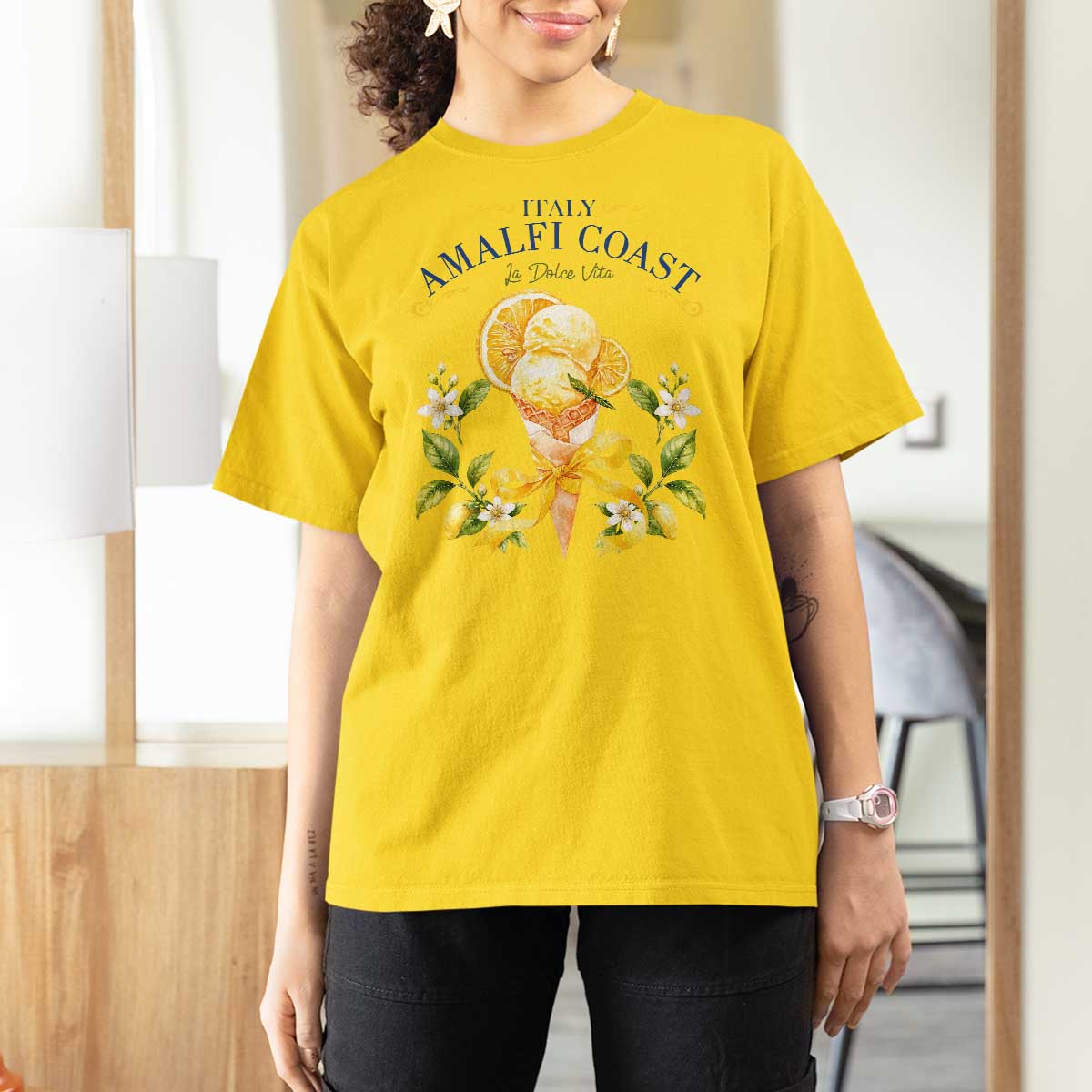 Amalfi Coast Limoncello Gelato T Shirt For Women La Dolce Vita Italy Lemon Dessert Summer