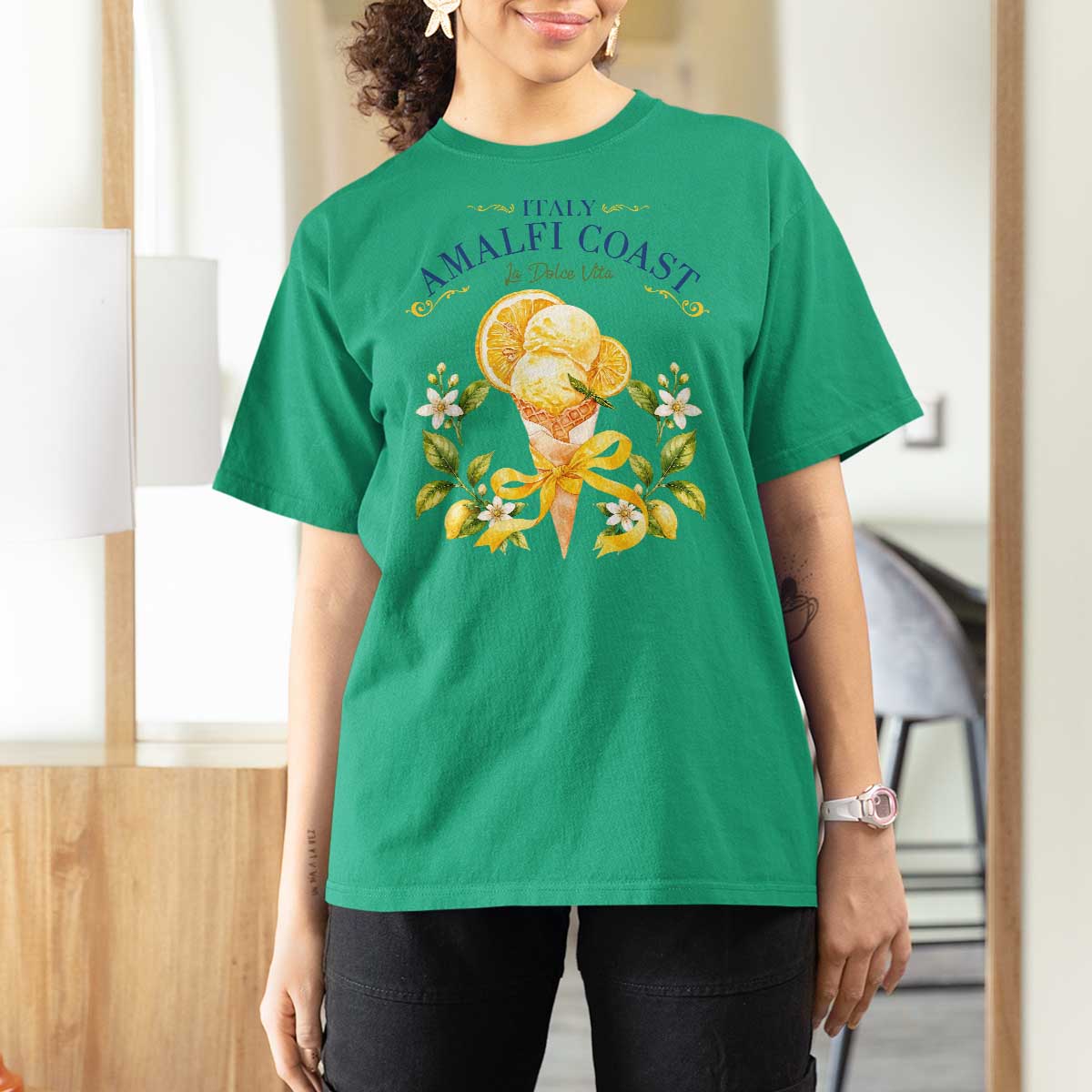 Amalfi Coast Limoncello Gelato T Shirt For Women La Dolce Vita Italy Lemon Dessert Summer