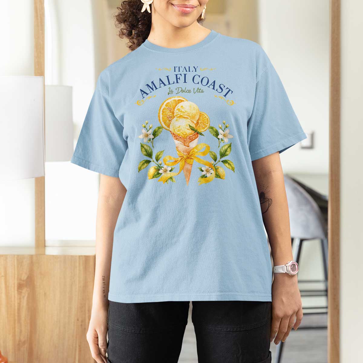 Amalfi Coast Limoncello Gelato T Shirt For Women La Dolce Vita Italy Lemon Dessert Summer
