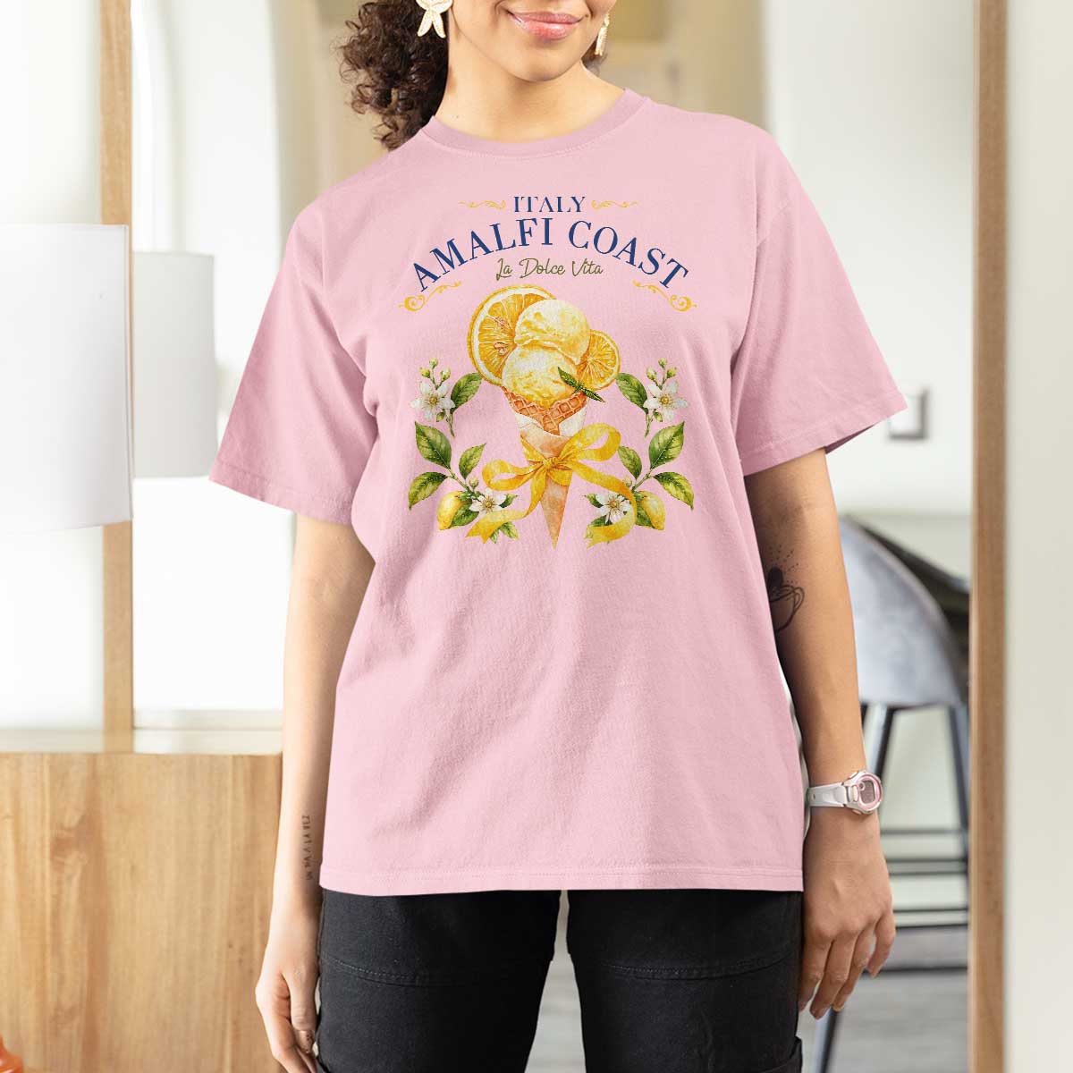 Amalfi Coast Limoncello Gelato T Shirt For Women La Dolce Vita Italy Lemon Dessert Summer