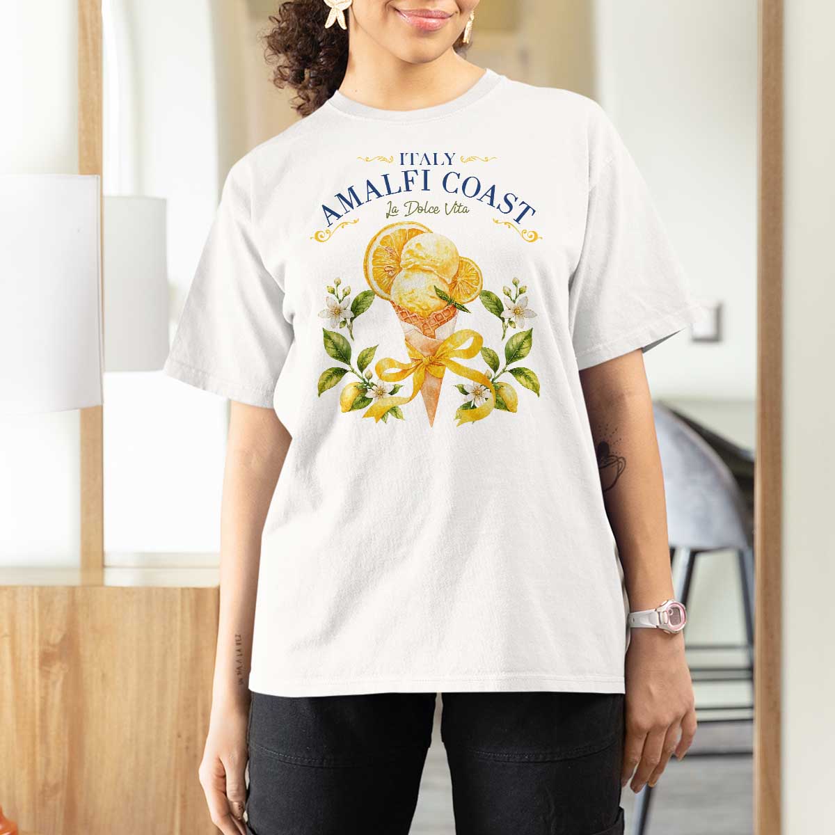 Amalfi Coast Limoncello Gelato T Shirt For Women La Dolce Vita Italy Lemon Dessert Summer
