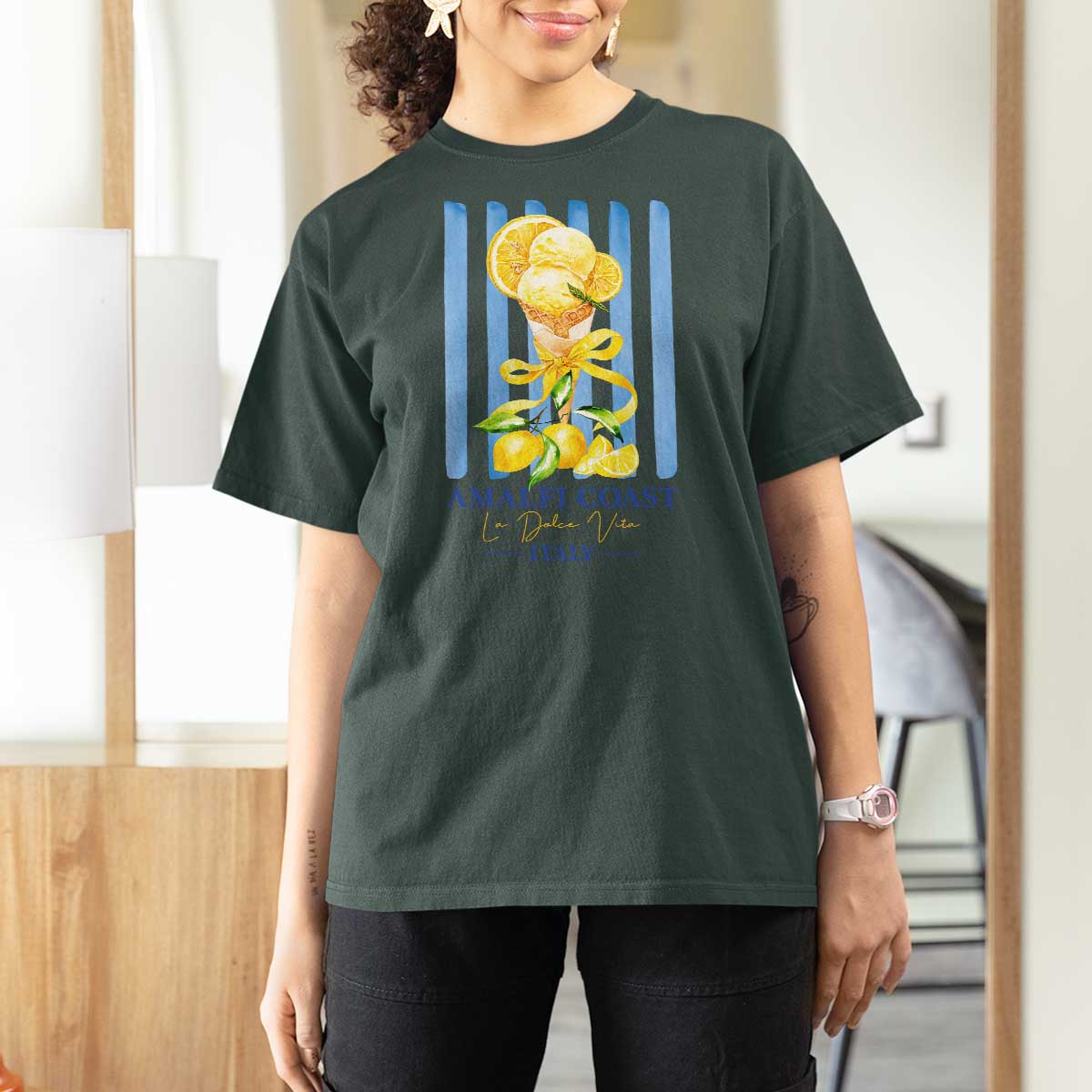 Amalfi Coast Italy Lemon Gelato T Shirt For Women La Dolce Vita Citrus Summer Travel Vintage Coastal