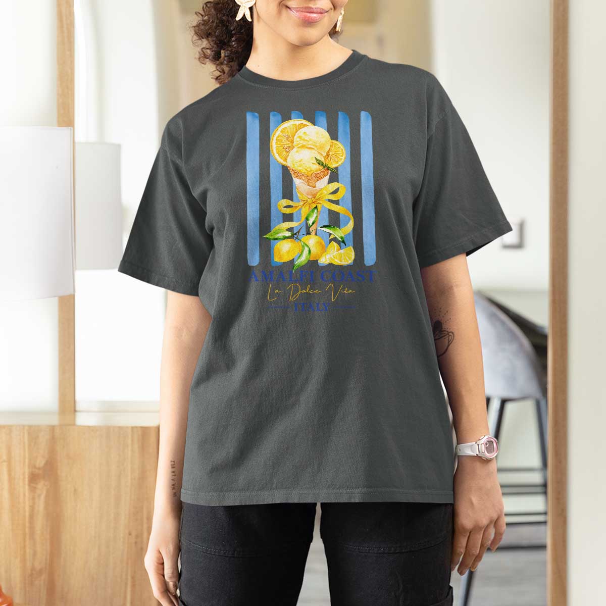 Amalfi Coast Italy Lemon Gelato T Shirt For Women La Dolce Vita Citrus Summer Travel Vintage Coastal