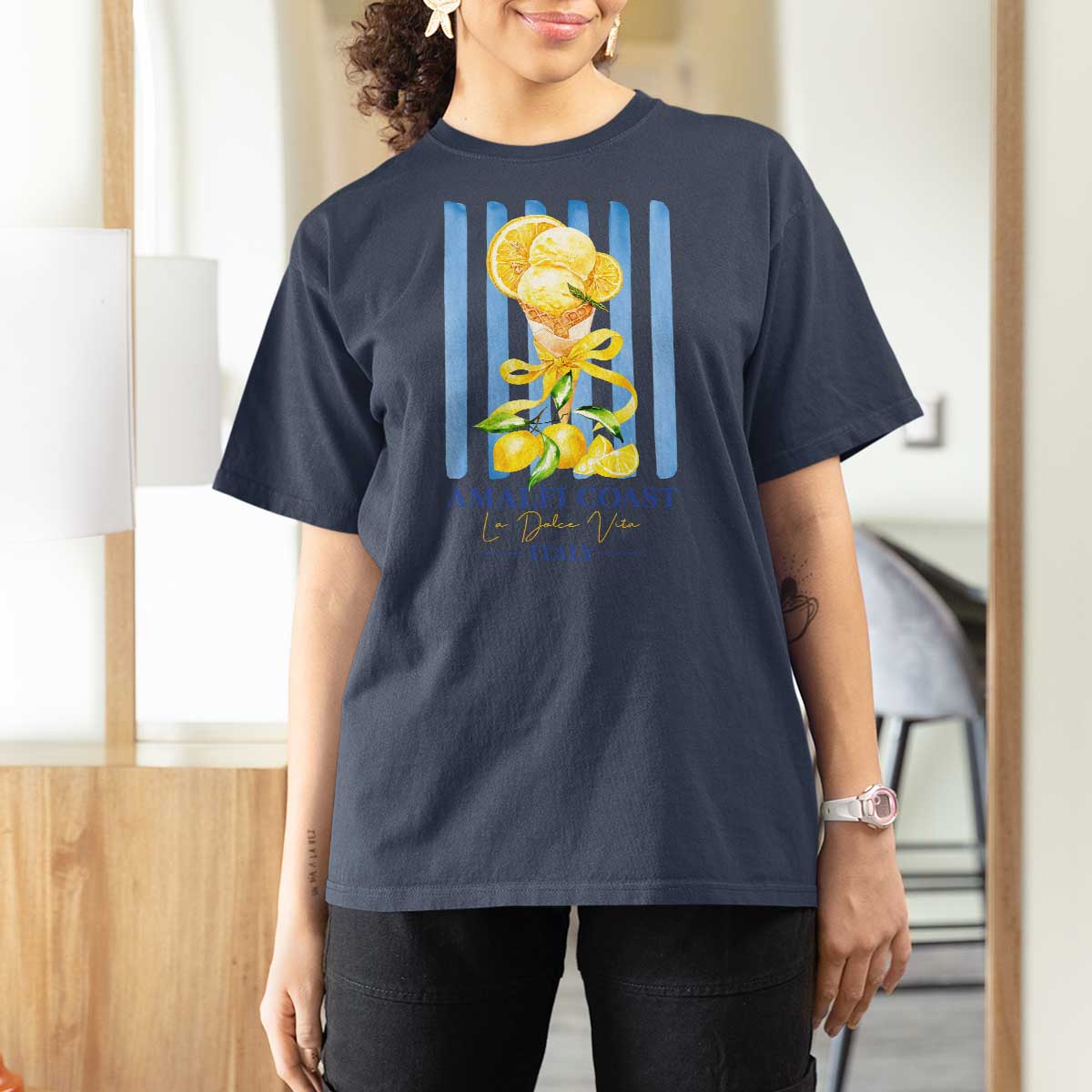 Amalfi Coast Italy Lemon Gelato T Shirt For Women La Dolce Vita Citrus Summer Travel Vintage Coastal