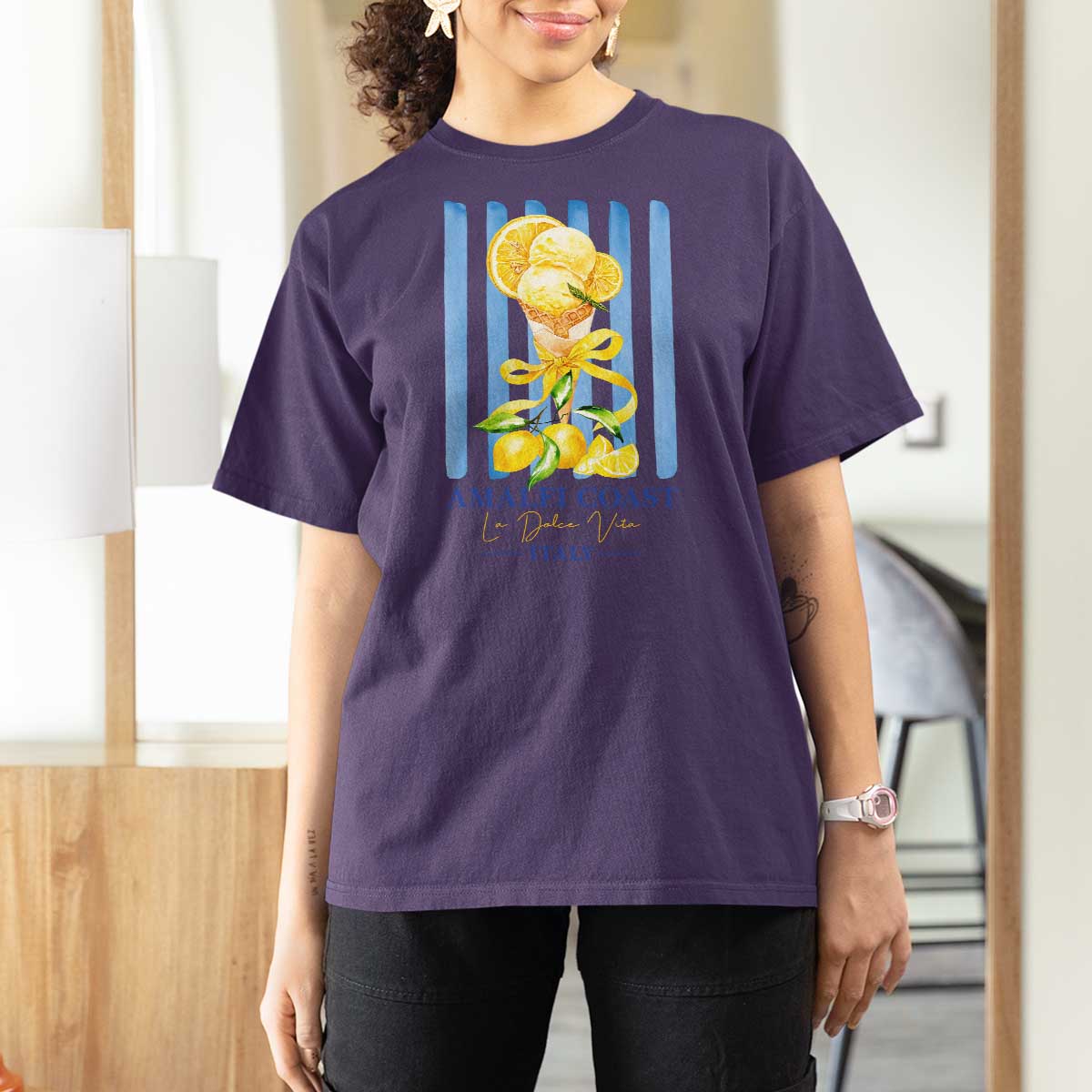 Amalfi Coast Italy Lemon Gelato T Shirt For Women La Dolce Vita Citrus Summer Travel Vintage Coastal