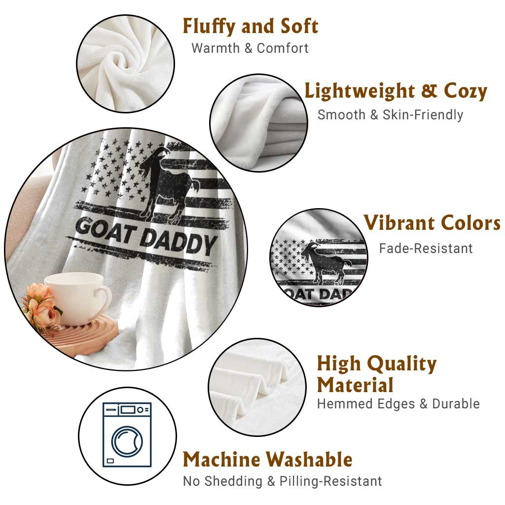 Goat Daddy Throw Blanket Funny Fathers Day Presents For Goat Dad US Flag