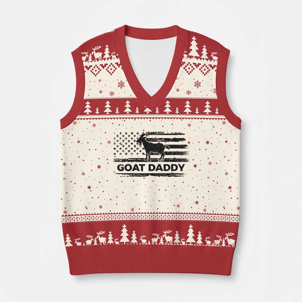 Goat Daddy V-Neck Knit Sweater Vest Funny Fathers Day Presents For Goat Dad US Flag