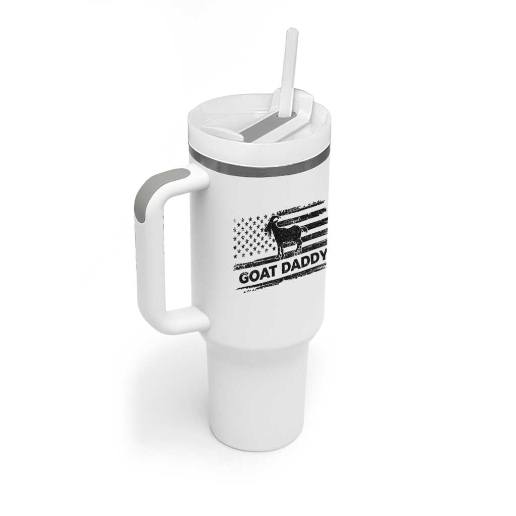 Goat Daddy Tumbler With Handle Funny Fathers Day Presents For Goat Dad US Flag