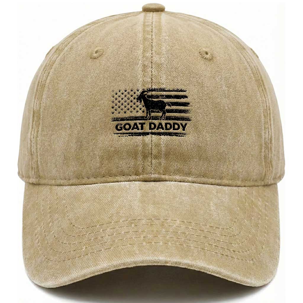Goat Daddy Washed Cotton Baseball Cap Funny Fathers Day Presents For Goat Dad US Flag