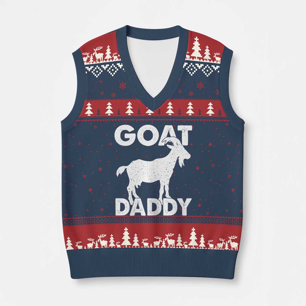 Goat Daddy V-Neck Knit Sweater Vest Funny Fathers Day Presents For Goat Dad
