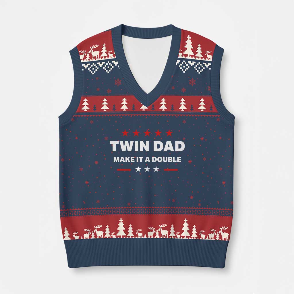 Retro Twin Dad V-Neck Knit Sweater Vest Make It A Double Fathers Day