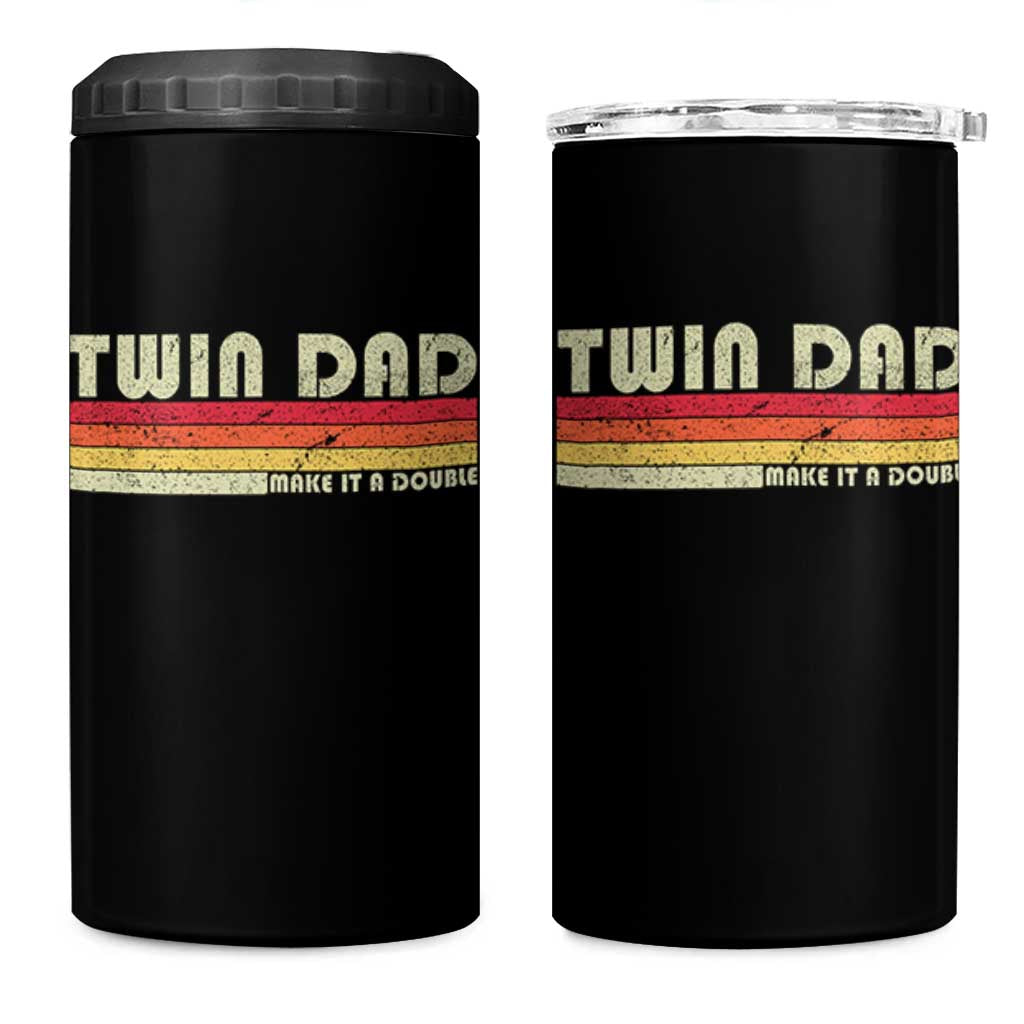 Retro Twin Dad 4 in 1 Can Cooler Tumbler Make It A Double Vintage Cool 70s 80s Style Sunset