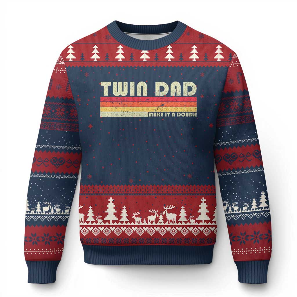 Retro Twin Dad Ugly Christmas Sweater Make It A Double Vintage Cool 70s 80s Style Sunset