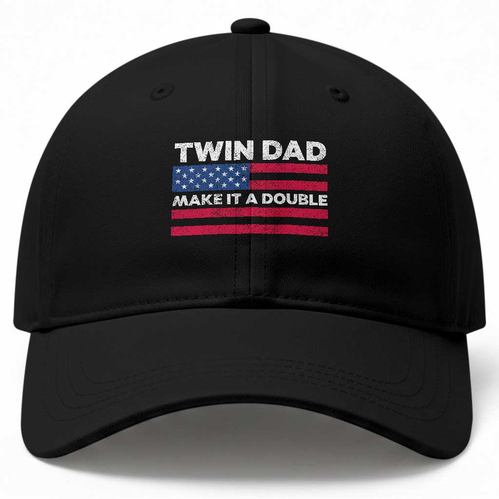 Retro Twin Dad Baseball Cap Make It A Double US Flag Fathers Day