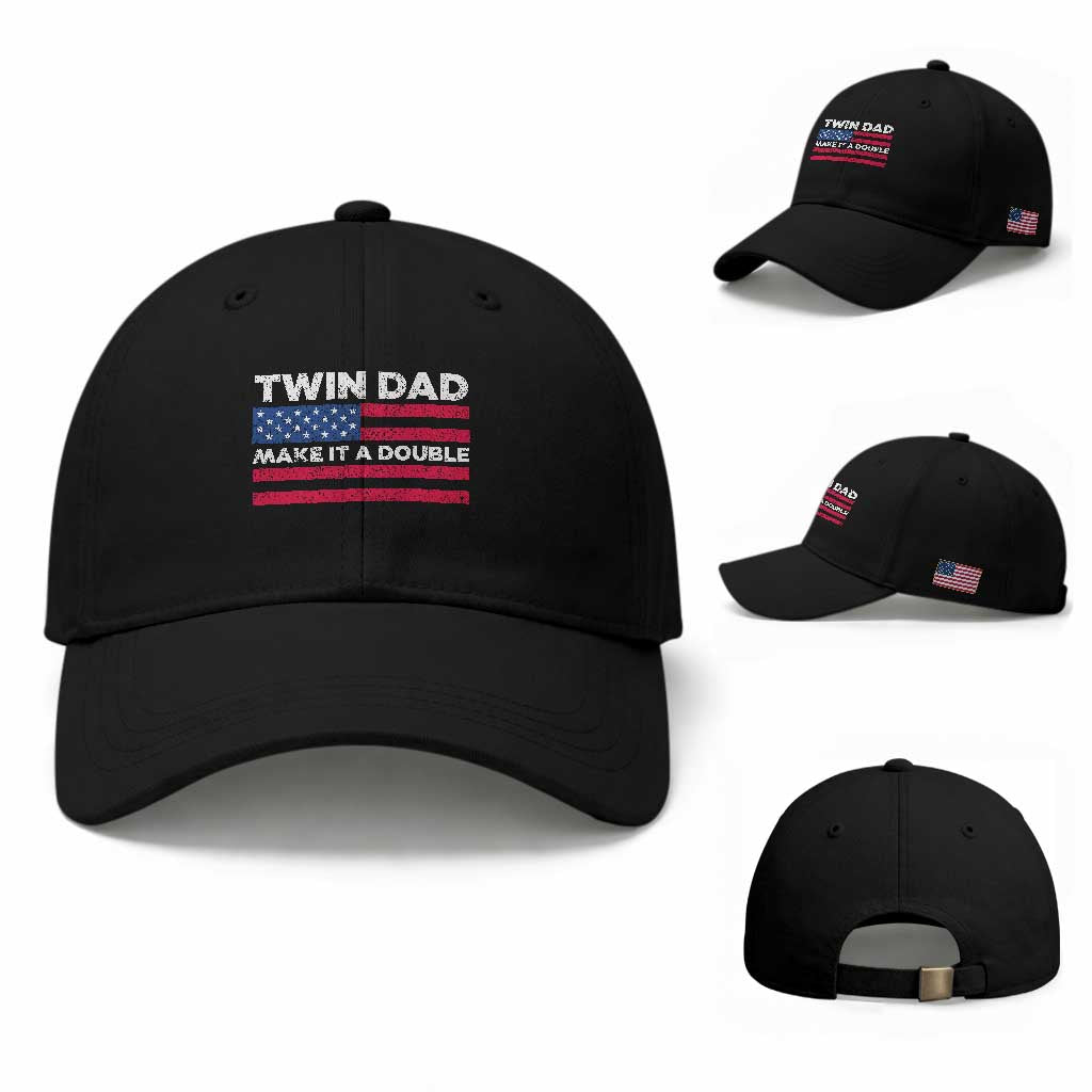 Retro Twin Dad Baseball Cap Make It A Double US Flag Fathers Day