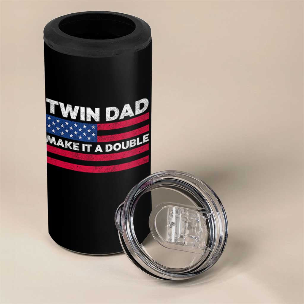 Retro Twin Dad 4 in 1 Can Cooler Tumbler Make It A Double US Flag Fathers Day