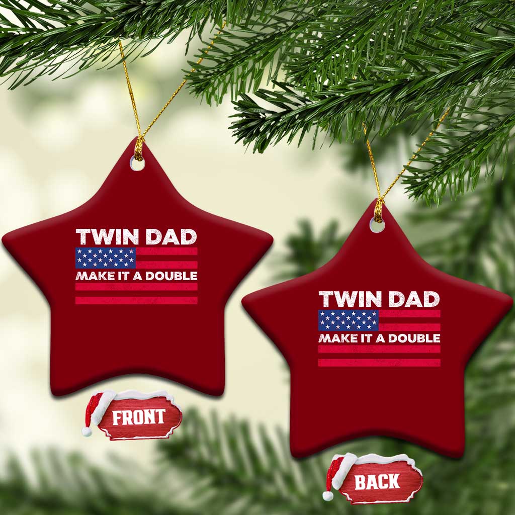 Retro Twin Dad Ceramic Ornament Make It A Double US Flag Fathers Day