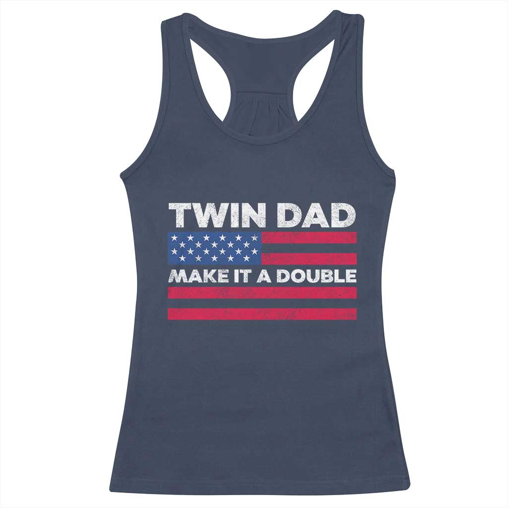 Retro Twin Dad Racerback Tank Top Make It A Double US Flag Fathers Day