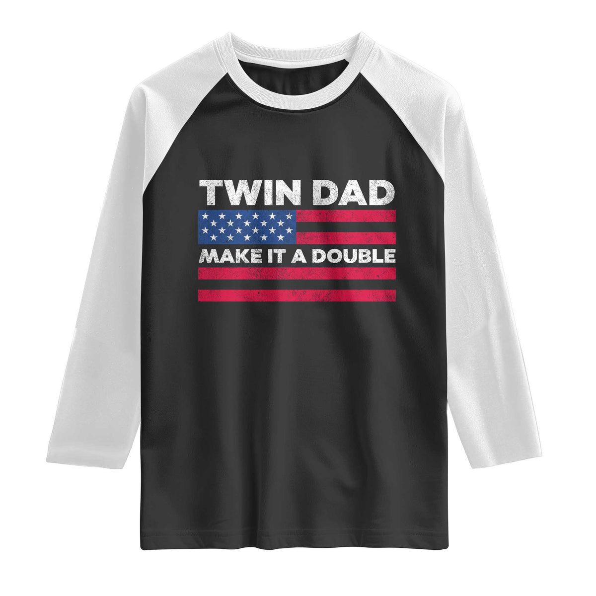 Retro Twin Dad Raglan Shirt Make It A Double US Flag Fathers Day