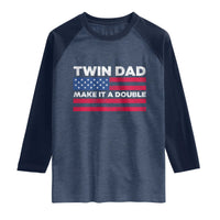 Retro Twin Dad Raglan Shirt Make It A Double US Flag Fathers Day