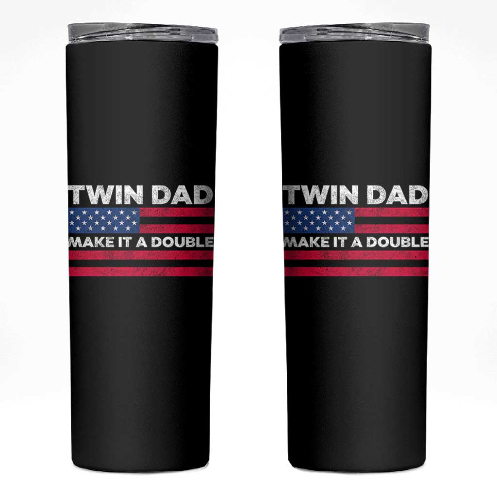 Retro Twin Dad Skinny Tumbler Make It A Double US Flag Fathers Day