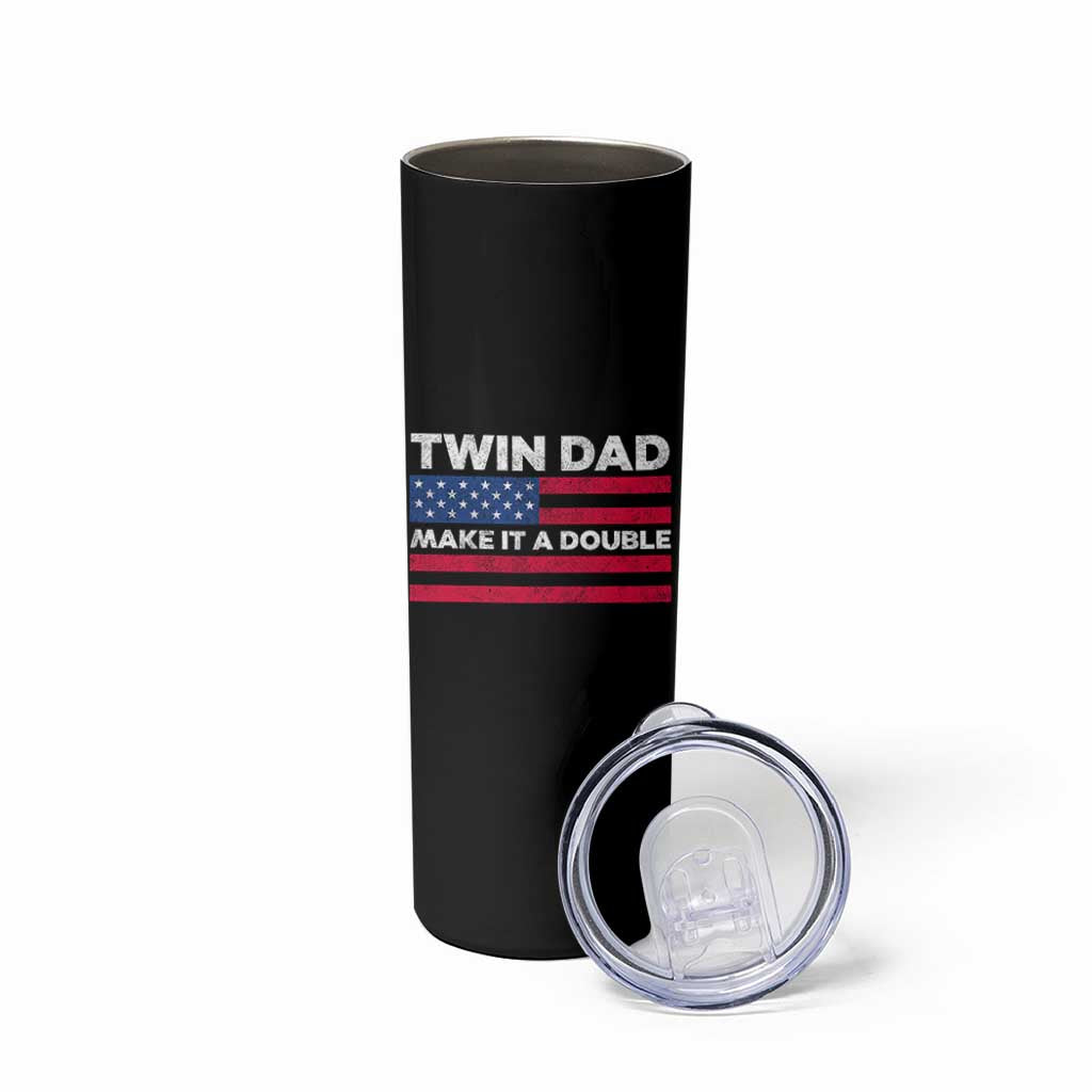 Retro Twin Dad Skinny Tumbler Make It A Double US Flag Fathers Day