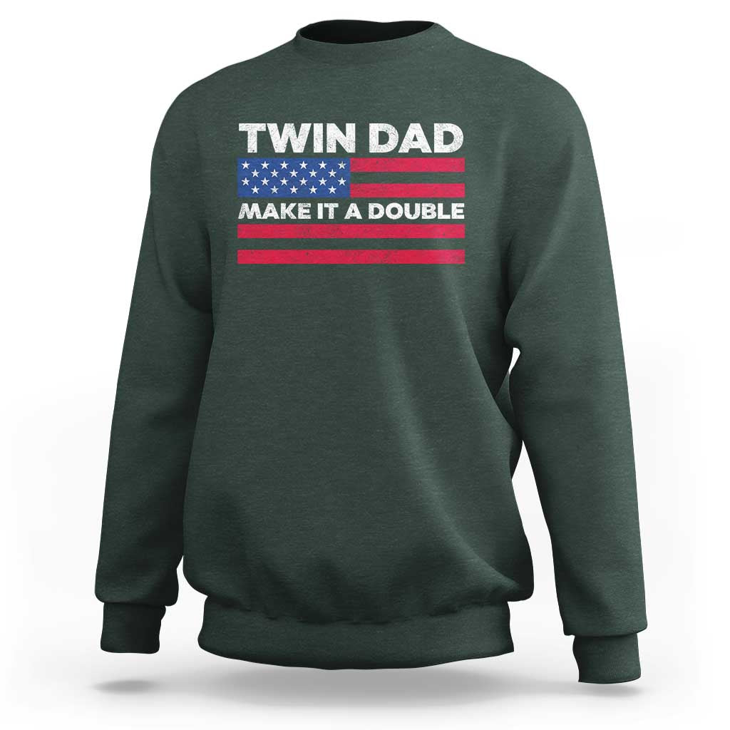 Retro Twin Dad Sweatshirt Make It A Double US Flag Fathers Day